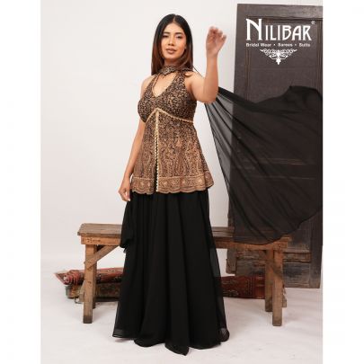 Black Georgette Palazzo Suit Set