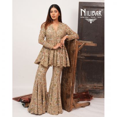 Green Georgette Indo-Western Set