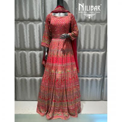 Pink Crepe Printed Anarkali Suit