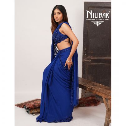 Ink Blue Georgette Drape Saree