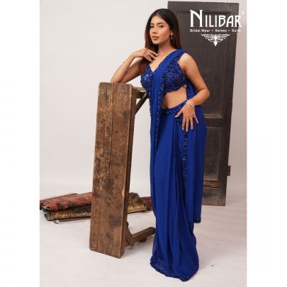 Ink Blue Georgette Drape Saree