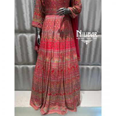 Pink Crepe Printed Anarkali Suit