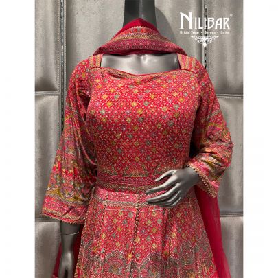 Pink Crepe Printed Anarkali Suit