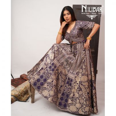 Purple Silk Lehenga Paired With Organza Dupatta
