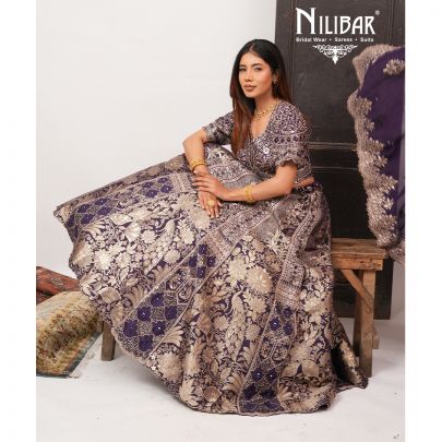 Purple Silk Lehenga Paired With Organza Dupatta