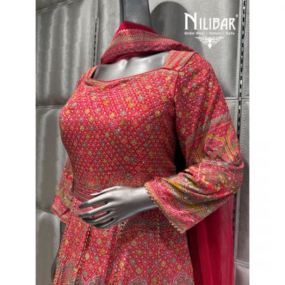 Pink Crepe Printed Anarkali Suit