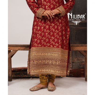 Red Silk Top Paired With Crepe Bottom and Net Dupatta