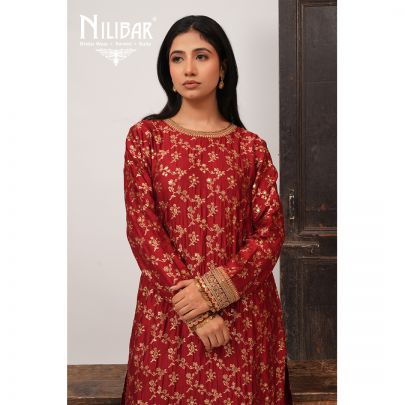 Red Silk Top Paired With Crepe Bottom and Net Dupatta