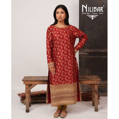 Red Silk Top Paired With Crepe Bottom and Net Dupatta