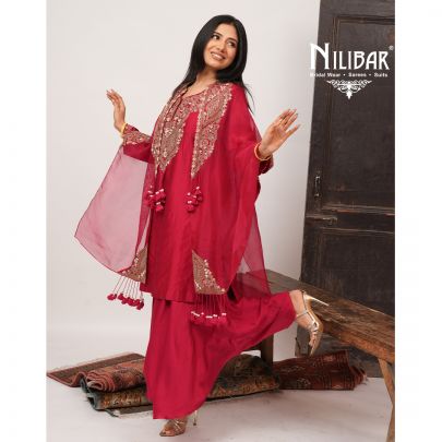 Rose Pink Silk Top With Satin Bottom & Organza Cape Indo-Western Set