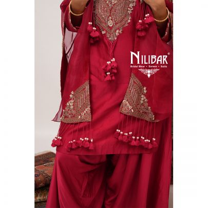 Rose Pink Silk Top With Satin Bottom & Organza Cape Indo-Western Set