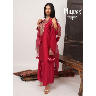 Rose Pink Silk Top With Satin Bottom & Organza Cape Indo-Western Set