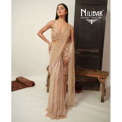 Gold Net Drape Saree