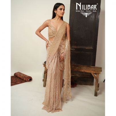 Gold Net Drape Saree