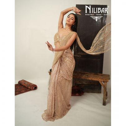 Gold Net Drape Saree