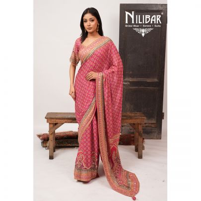 Hot Pink Crepe Saree