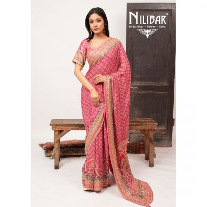 Hot Pink Crepe Saree