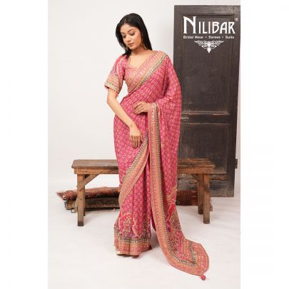 Hot Pink Crepe Saree