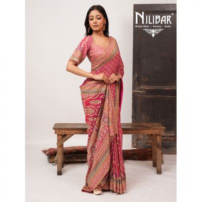 Hot Pink Crepe Saree