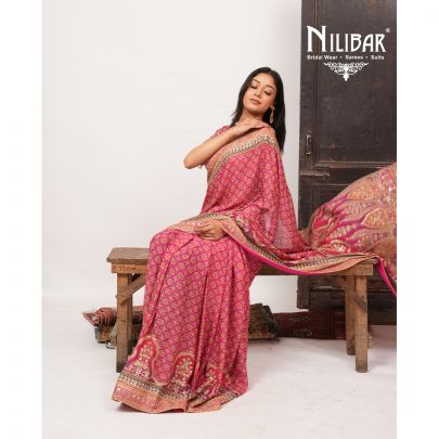 Hot Pink Crepe Saree