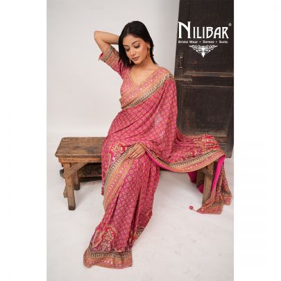 Hot Pink Crepe Saree