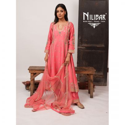 Peach Silk Anarkali Suit Set With Dupatta