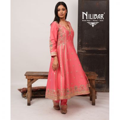Peach Silk Anarkali Suit Set With Dupatta