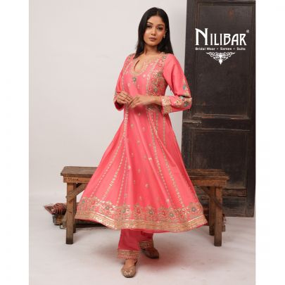 Peach Silk Anarkali Suit Set With Dupatta