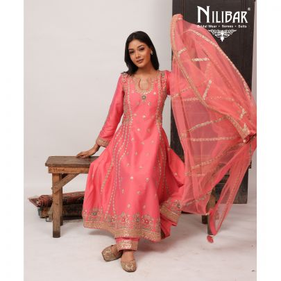 Peach Silk Anarkali Suit Set With Dupatta