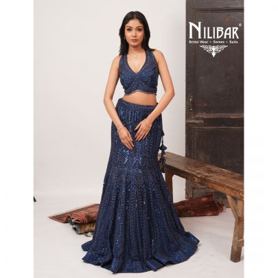 Royal Blue Net Lehenga