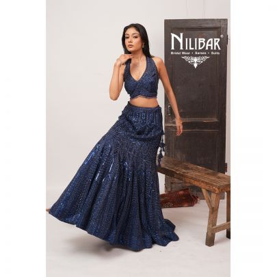 Royal Blue Net Lehenga