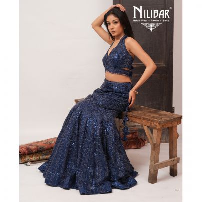 Royal Blue Net Lehenga
