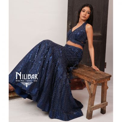 Royal Blue Net Lehenga
