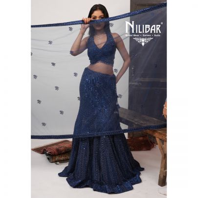 Royal Blue Net Lehenga