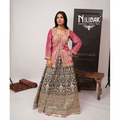Hot Pink & Peacock Blue Georgette Lehenga
