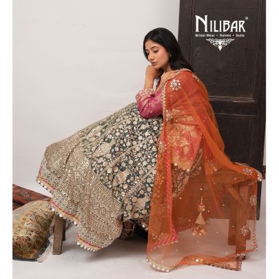 Hot Pink & Peacock Blue Georgette Lehenga