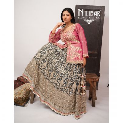 Hot Pink & Peacock Blue Georgette Lehenga