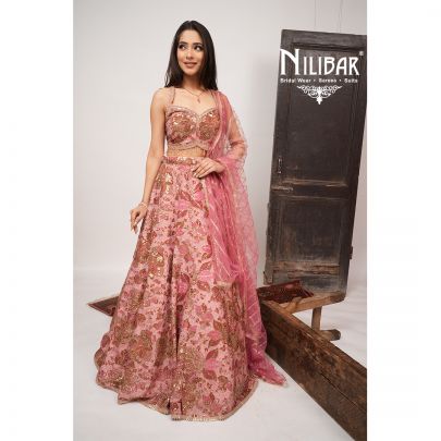 Baby Pink Crepe Printed Lehenga