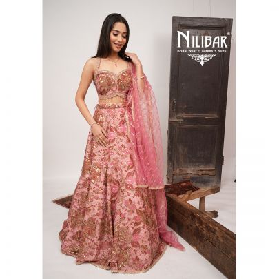 Baby Pink Crepe Printed Lehenga