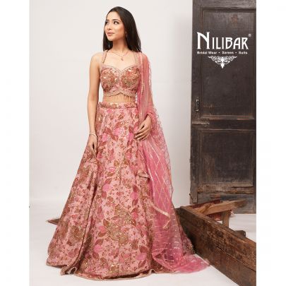 Baby Pink Crepe Printed Lehenga