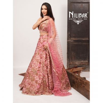 Baby Pink Crepe Printed Lehenga