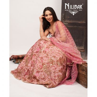 Baby Pink Crepe Printed Lehenga