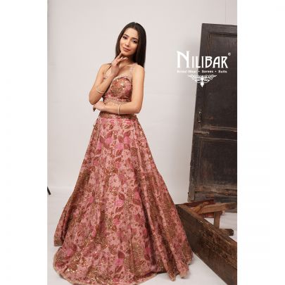 Baby Pink Crepe Printed Lehenga