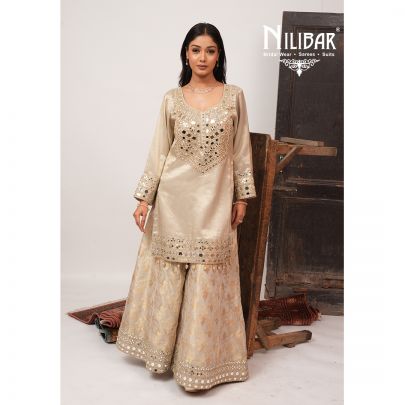 Ivory Lame Silk Shirt Paired With Banarasi Silk Bottom & Tissue Dupatta