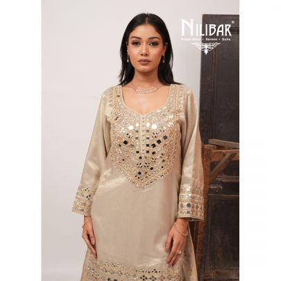 Ivory Lame Silk Shirt Paired With Banarasi Silk Bottom & Tissue Dupatta