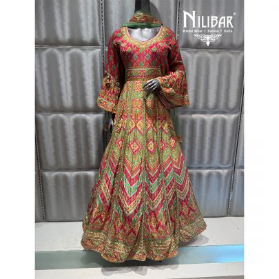 Green Crepe Printed Anarkali Suit
