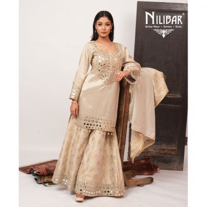 Ivory Lame Silk Shirt Paired With Banarasi Silk Bottom & Tissue Dupatta