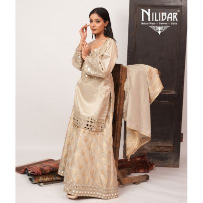 Ivory Lame Silk Shirt Paired With Banarasi Silk Bottom & Tissue Dupatta