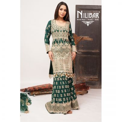 Bottle Green Organza Shirt & Loose Garara