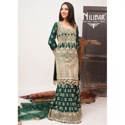 Bottle Green Organza Shirt & Loose Garara